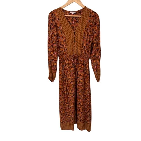 Knox Rose Boho Hippie Maxi Dress Womens‎ XS Marigold Yellow Floral Print Rayon - Picture 1 of 9